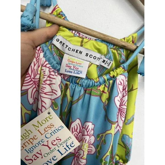 Gretchen Scott Halter Tassel Tie Dress Sz M Mystic Garden NWT Turquoise Floral - Picture 7 of 14
